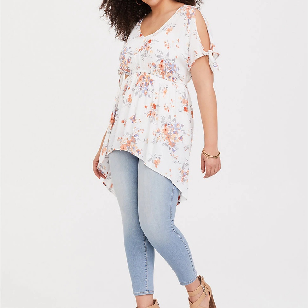 Torrid 2X Top Ivory Floral Gauze Hi Lo Tunic Plus - Picture 5 of 5